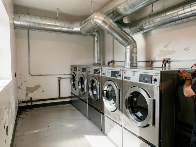 Los Angeles Dryer Vent Cleaning team performing large-scale commercial dryer vent cleaning in Los Angeles