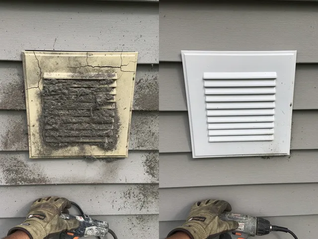 Los Angeles Dryer Vent Cleaning technician installing high-quality dryer vent cover at a residential property in Los Angeles