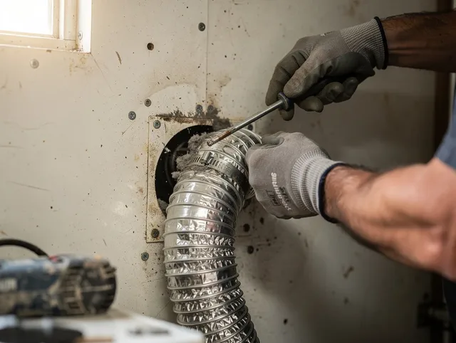 Los Angeles Dryer Vent Cleaning technician performing precise dryer vent hose installation in Los Angeles